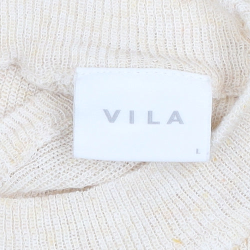 VILA Women's Beige Knit High Neck Sleeveless Tank Top Size L