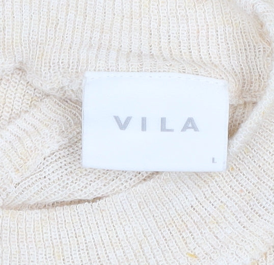 VILA Women's Beige Knit High Neck Sleeveless Tank Top Size L
