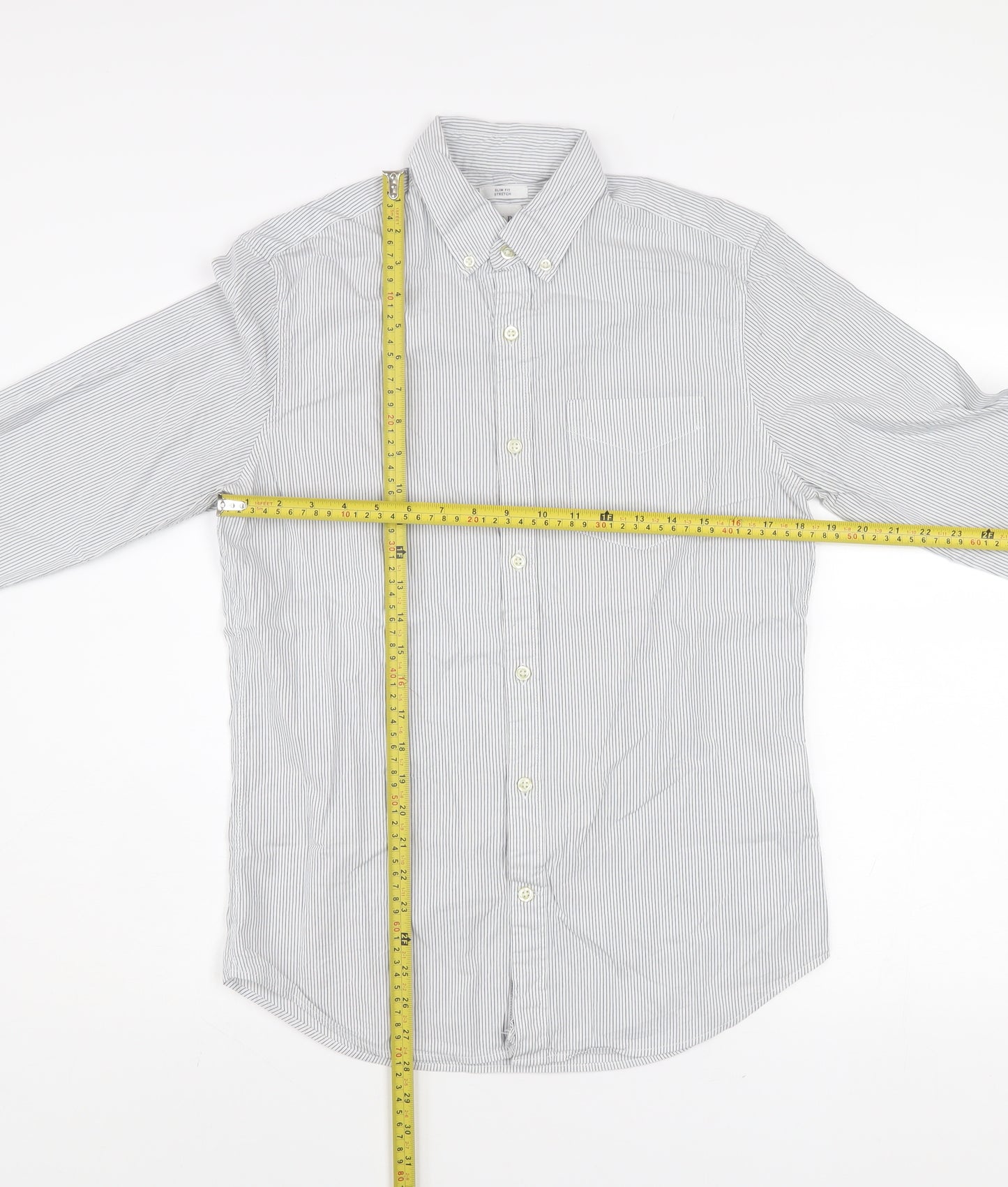 GAP Men's White Slim Fit Stretch Striped Long Sleeve Dress Shirt S