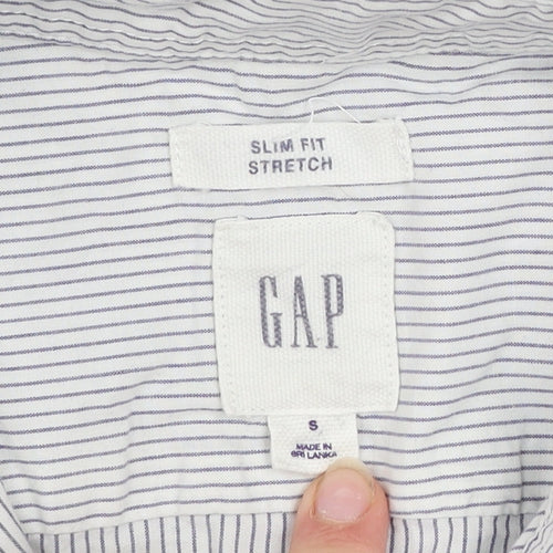 GAP Men's White Slim Fit Stretch Striped Long Sleeve Dress Shirt S
