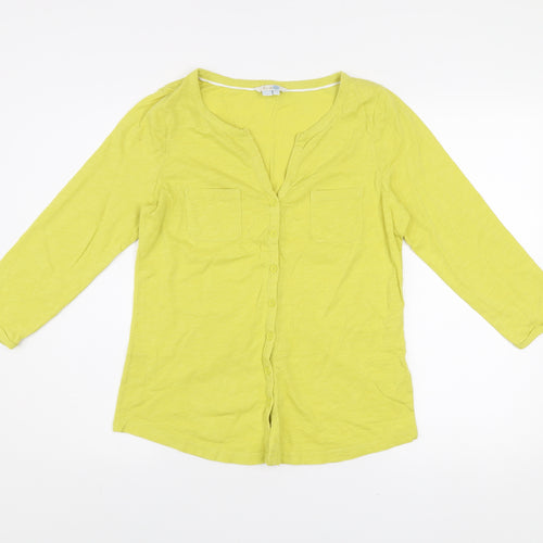 Boden Womens Yellow 3/4 Sleeve Button-Up Cotton Top Size 10