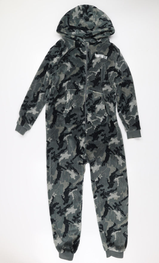Next Boys Grey Camouflage Fortnite Fleece Onesie 11 Years Hooded Zip Winter Nightwear