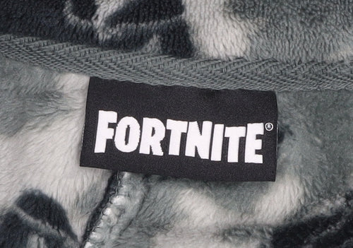 Next Boys Grey Camouflage Fortnite Fleece Onesie 11 Years Hooded Zip Winter Nightwear
