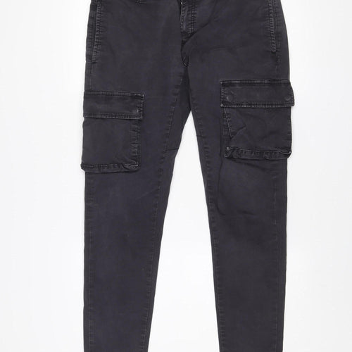Zara Men Black Cargo Tapered Jeans Size 34 Regular Fit