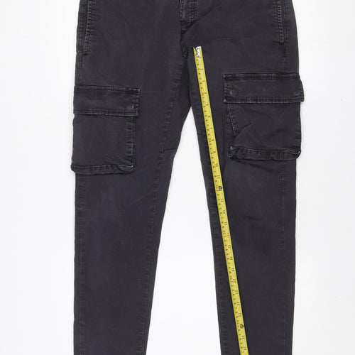 Zara Men Black Cargo Tapered Jeans Size 34 Regular Fit