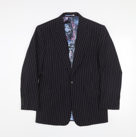 William Hunt Men's Black Pinstripe Wool Slim Fit Blazer 38