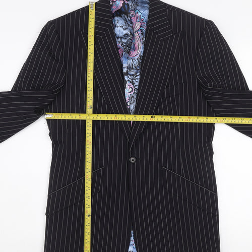 William Hunt Men's Black Pinstripe Wool Slim Fit Blazer 38