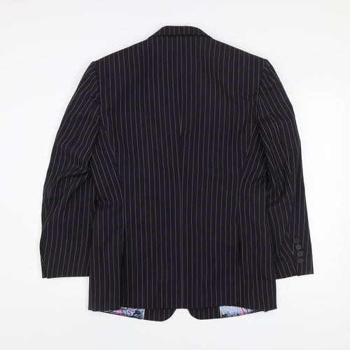 William Hunt Men's Black Pinstripe Wool Slim Fit Blazer 38