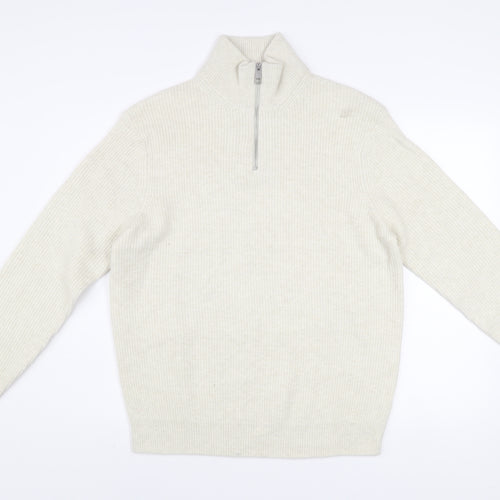 Marks and Spencer Men’s Ivory Wool Blend 1/2 Zip Jumper L Regular Fit