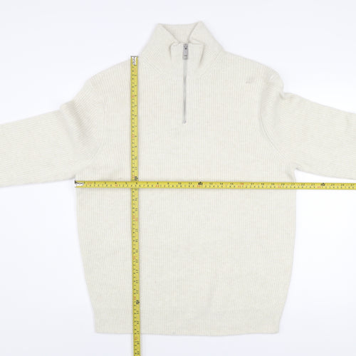 Marks and Spencer Men’s Ivory Wool Blend 1/2 Zip Jumper L Regular Fit