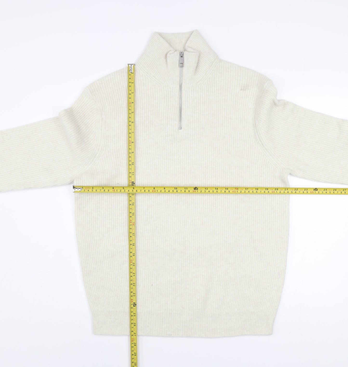 Marks and Spencer Men’s Ivory Wool Blend 1/2 Zip Jumper L Regular Fit