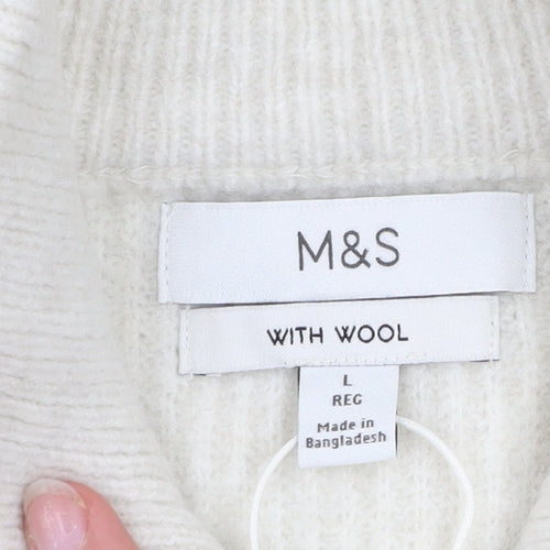 Marks and Spencer Men’s Ivory Wool Blend 1/2 Zip Jumper L Regular Fit