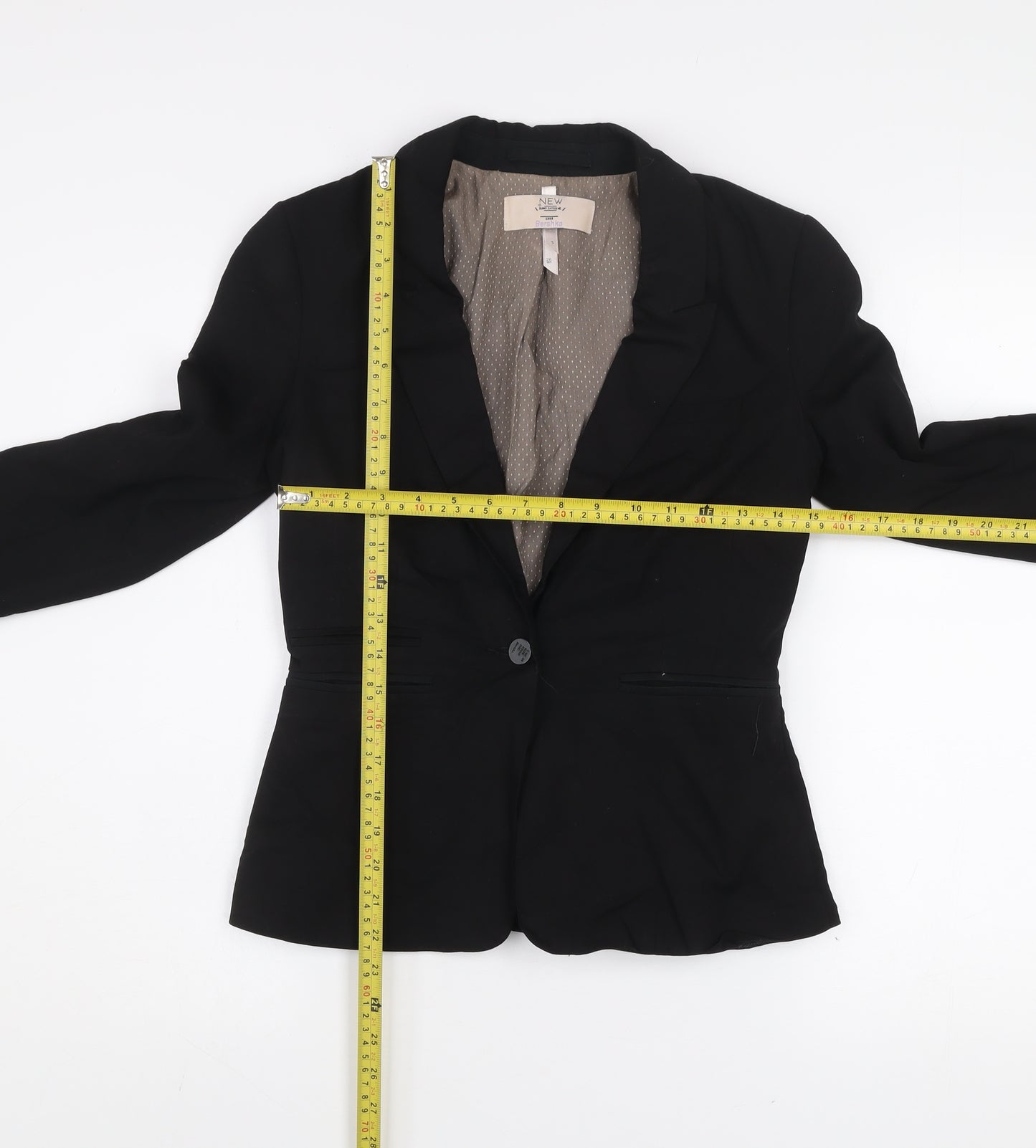 Bershka Women Black Slim Fit One-Button Blazer Jacket Size S