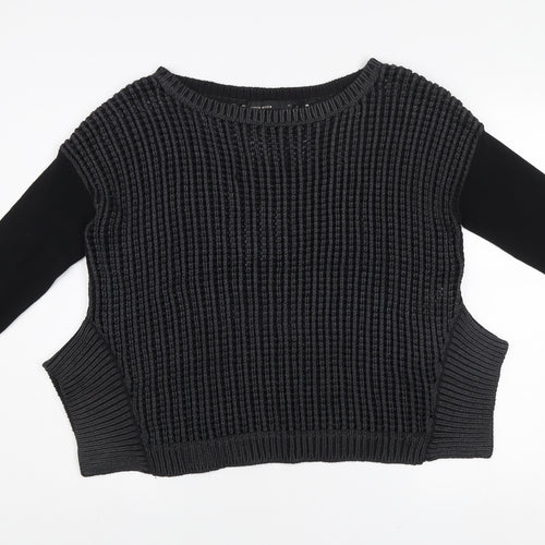 Karen Millen Women’s Black Chunky Knit Jumper Size 4 Long Sleeve Cotton Blend