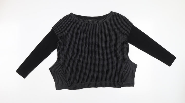 Karen Millen Women’s Black Chunky Knit Jumper Size 4 Long Sleeve Cotton Blend