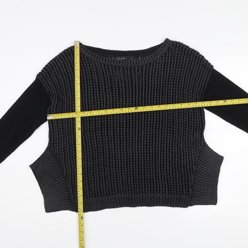 Karen Millen Women’s Black Chunky Knit Jumper Size 4 Long Sleeve Cotton Blend