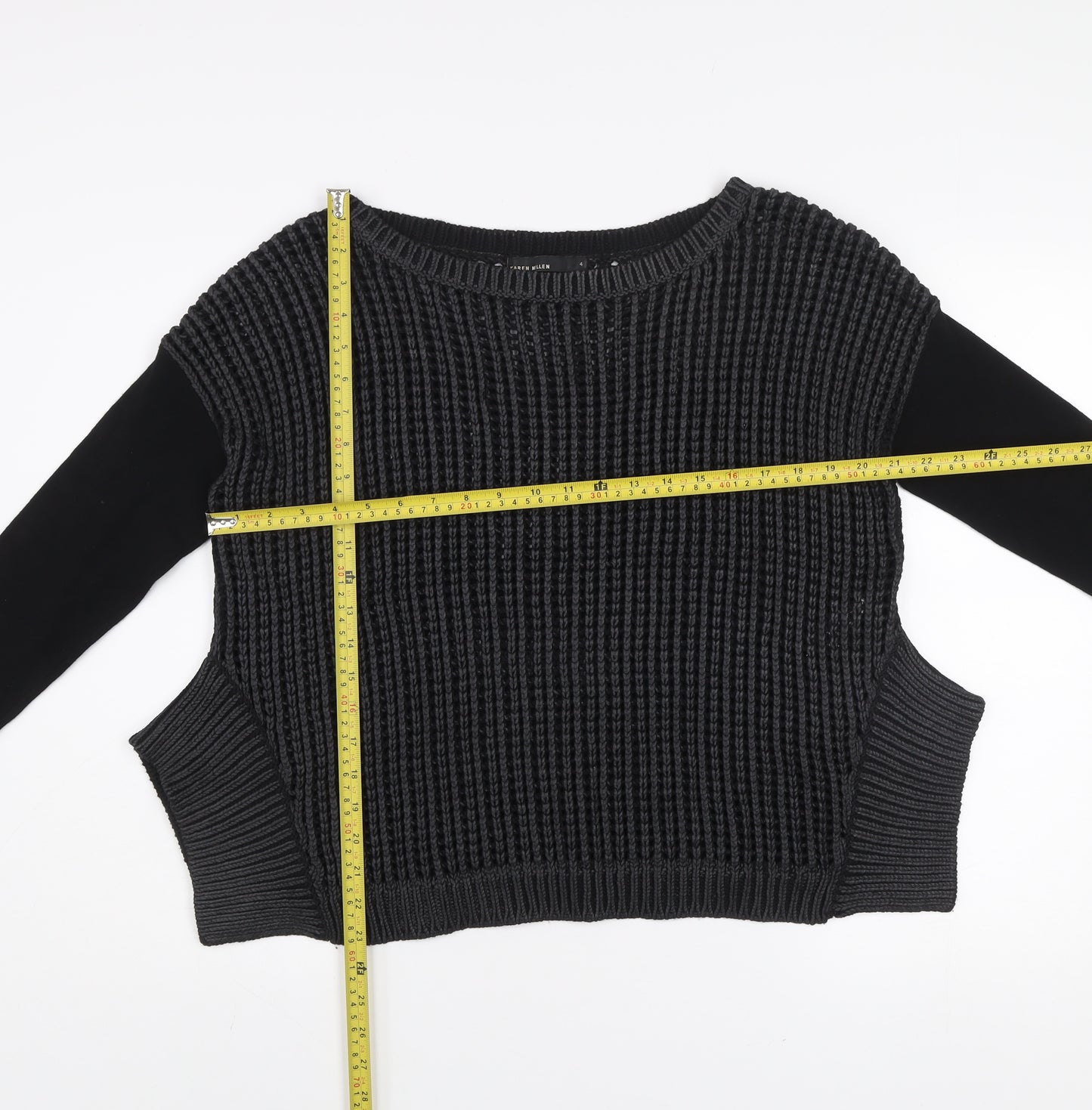 Karen Millen Women’s Black Chunky Knit Jumper Size 4 Long Sleeve Cotton Blend