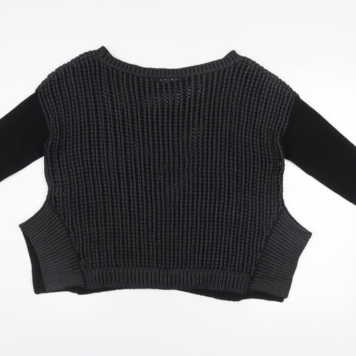 Karen Millen Women’s Black Chunky Knit Jumper Size 4 Long Sleeve Cotton Blend