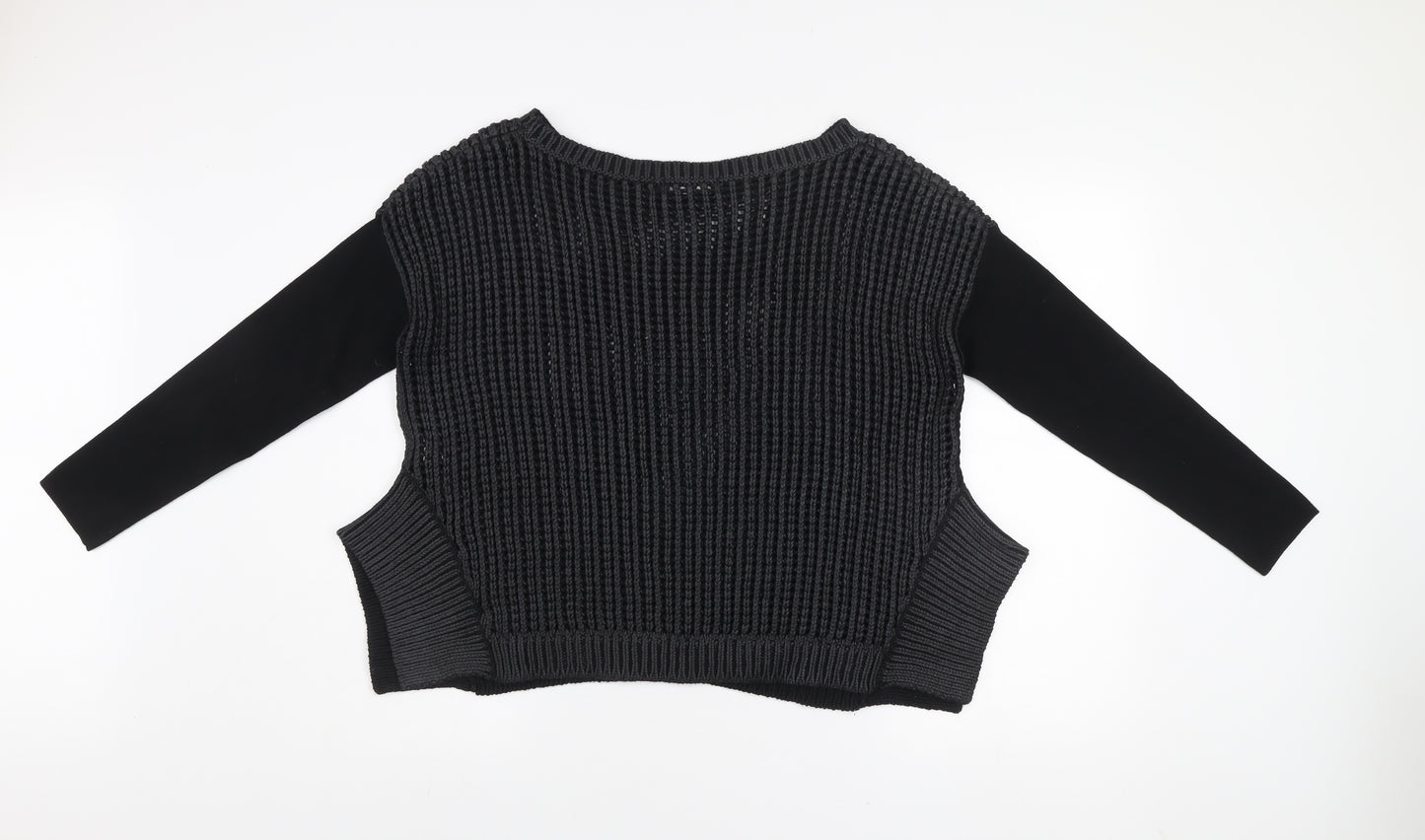 Karen Millen Women’s Black Chunky Knit Jumper Size 4 Long Sleeve Cotton Blend
