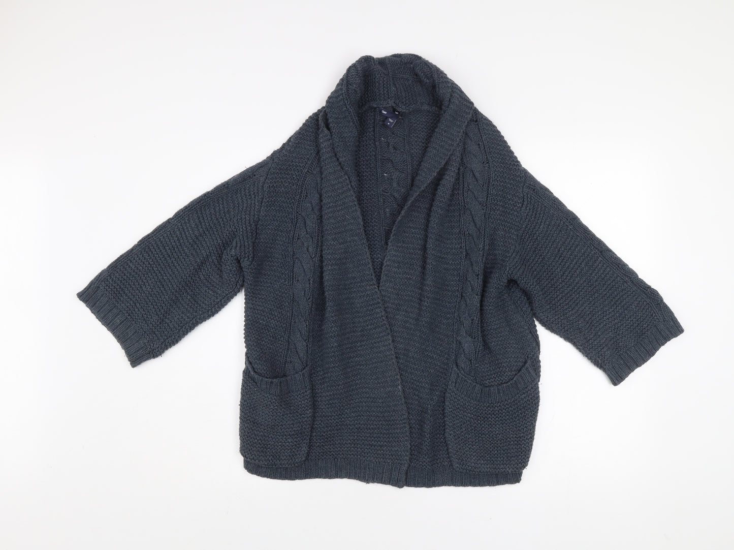 Gap Women’s Grey Cable-Knit Open Cardigan M Cotton Blend