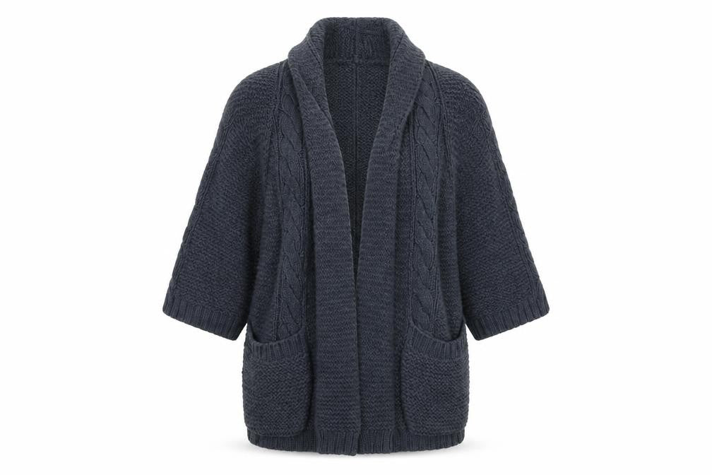 Front view of Gap Women’s Grey Cable-Knit Open Cardigan M Cotton Blend