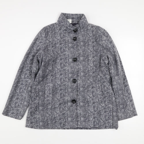 Anne De Lançay Women's Grey Herringbone Mid-Length Button Coat Size S