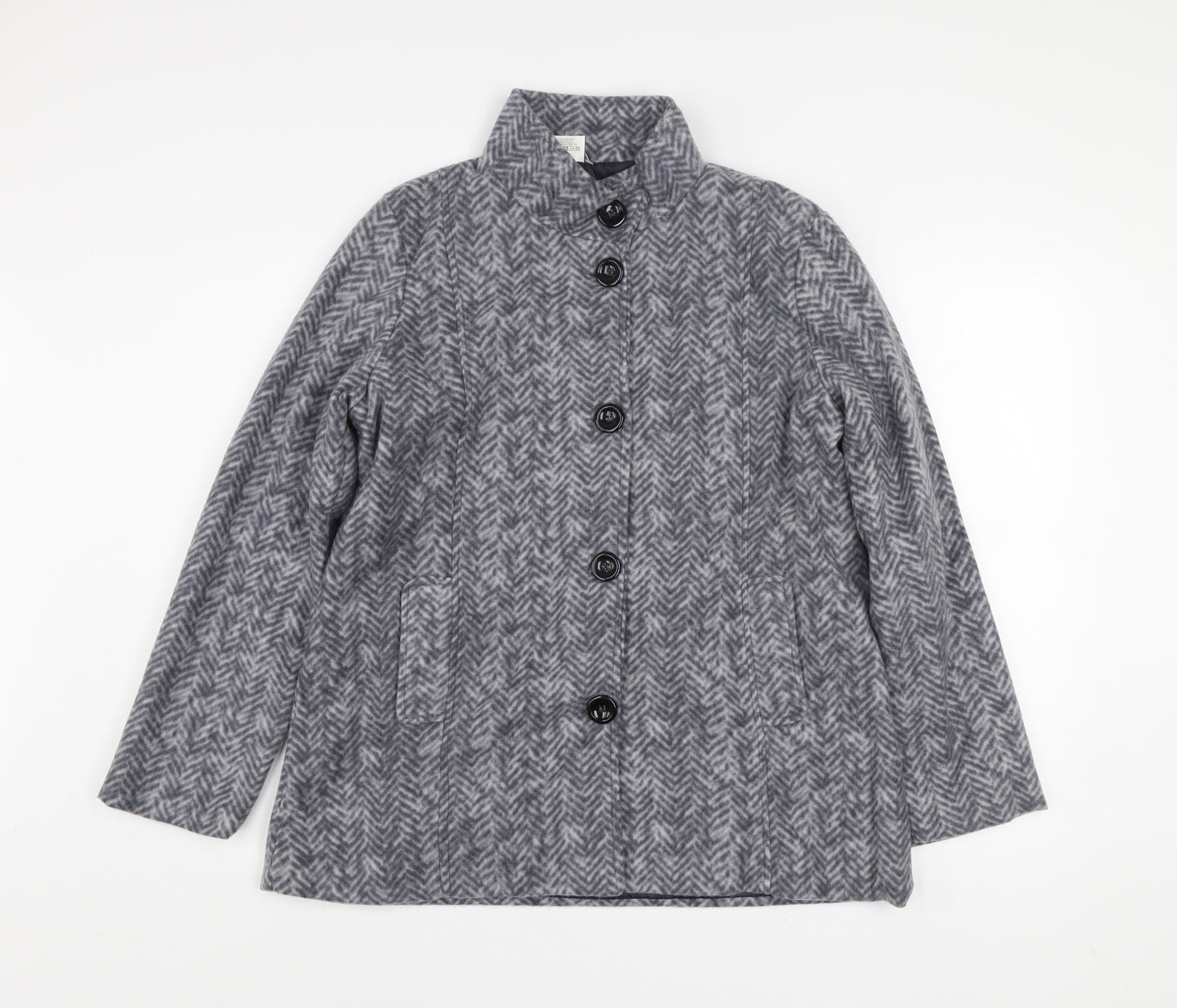 Anne De Lançay Women's Grey Herringbone Mid-Length Button Coat Size S