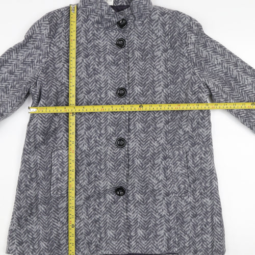 Anne De Lançay Women's Grey Herringbone Mid-Length Button Coat Size S