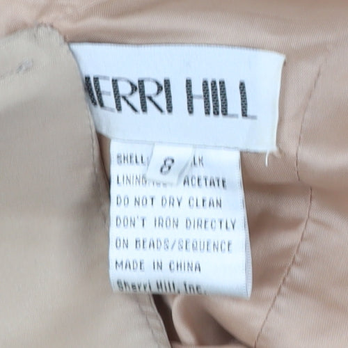 Sherri Hill Women’s Beige Long Sleeve Beaded Silk Mermaid Dress Size 8