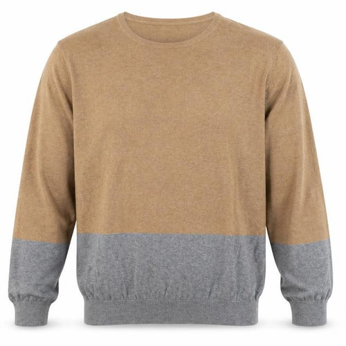 Massimo Dutti Men’s Brown & Grey Cotton Cashmere Crew Neck Jumper Size M