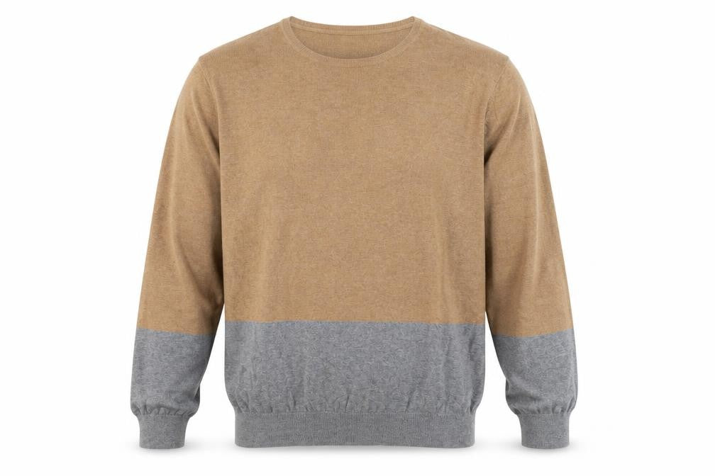 Massimo Dutti Men’s Brown & Grey Cotton Cashmere Crew Neck Jumper Size M
