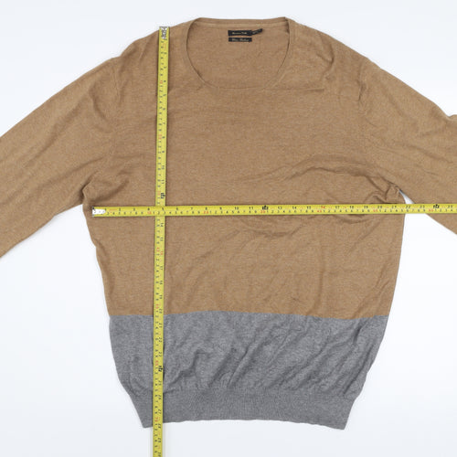 Massimo Dutti Men’s Brown & Grey Cotton Cashmere Crew Neck Jumper Size M