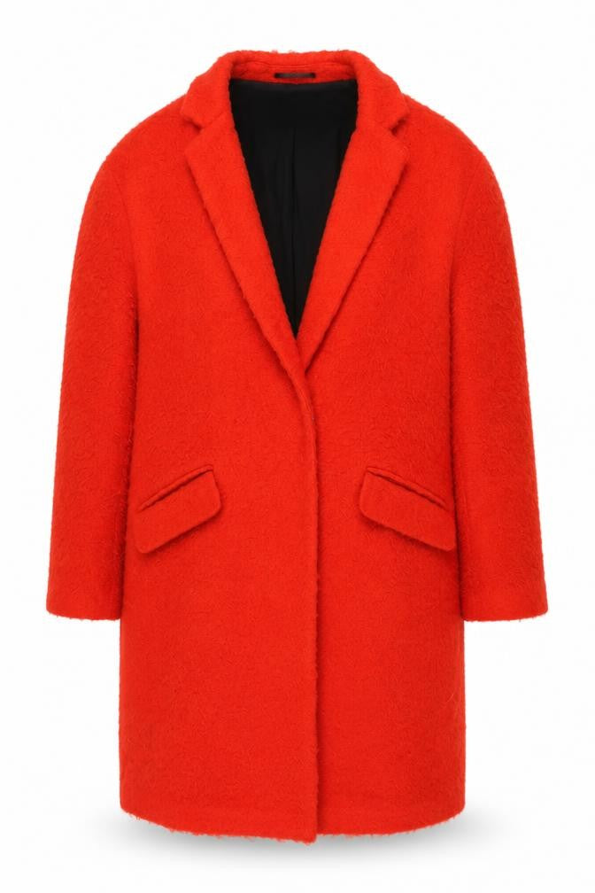 Front view of Marks & Spencer Women’s Red Wool Blend Mid-Length Overcoat, size UK 12