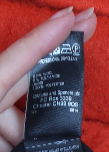 Marks and Spencer Women’s Red Wool Blend Mid-Length Overcoat Size 12