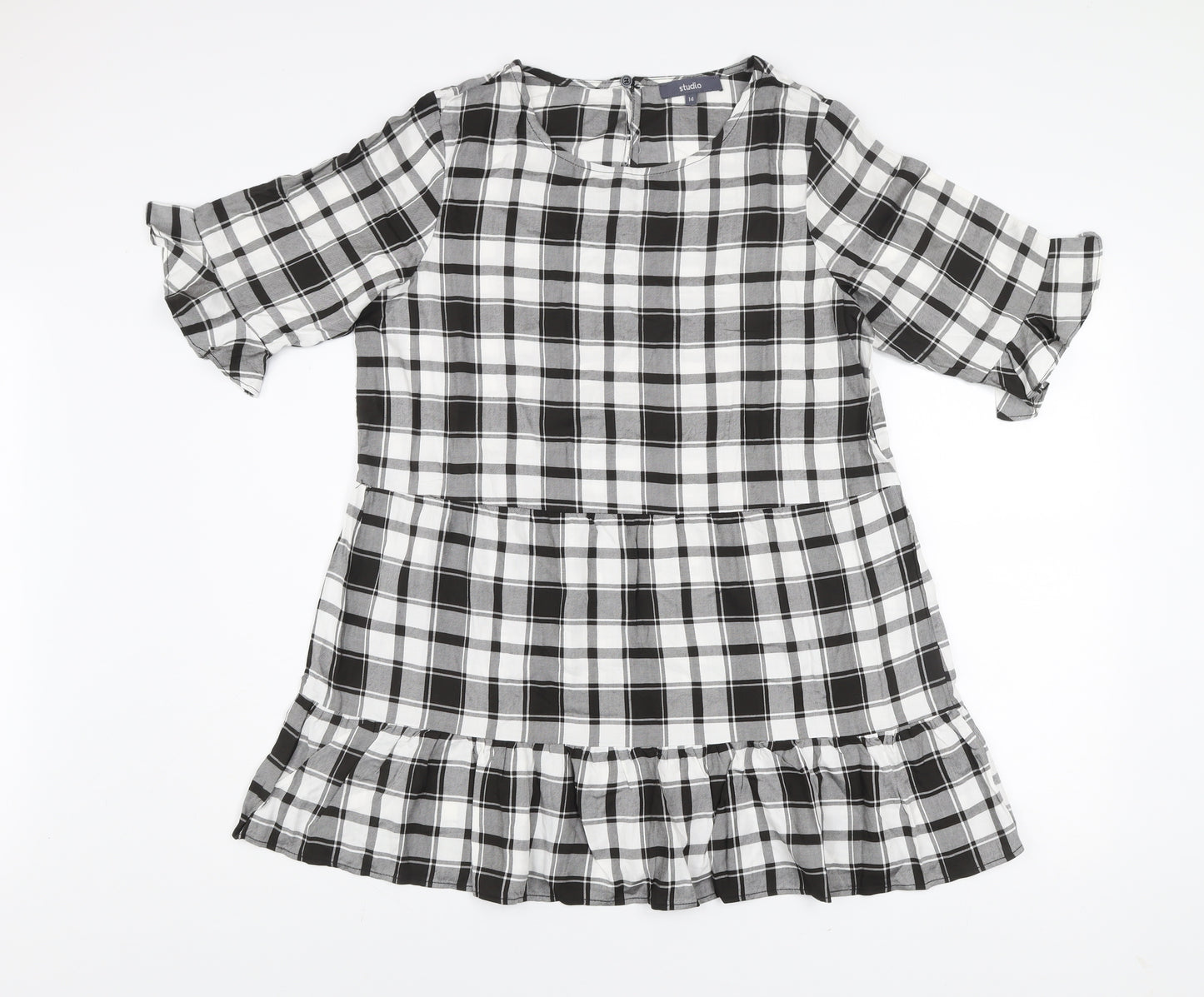 Studio Women Black Check Knee Length Viscose Shift Dress Size 14