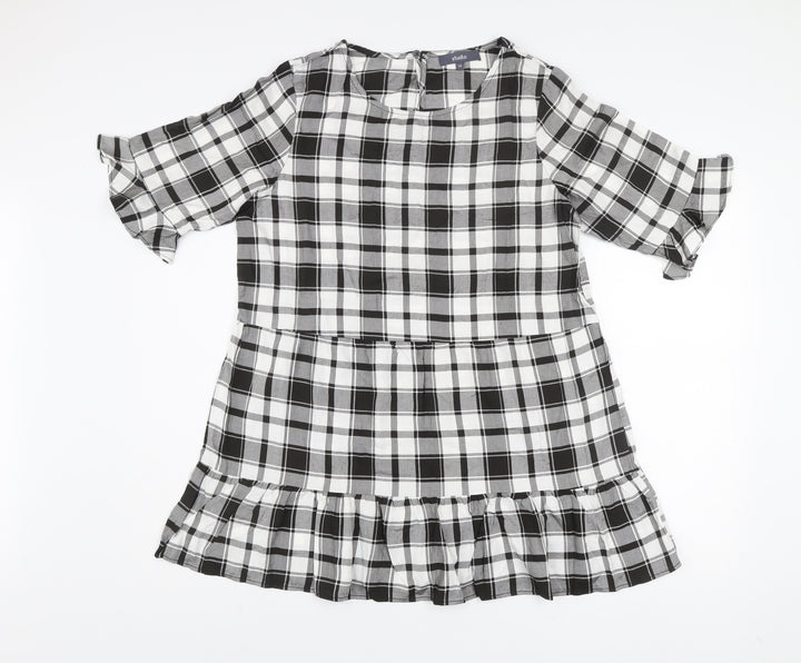 Studio Women Black Check Knee Length Viscose Shift Dress Size 14