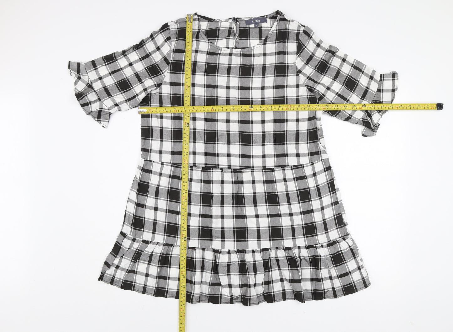Studio Women Black Check Knee Length Viscose Shift Dress Size 14