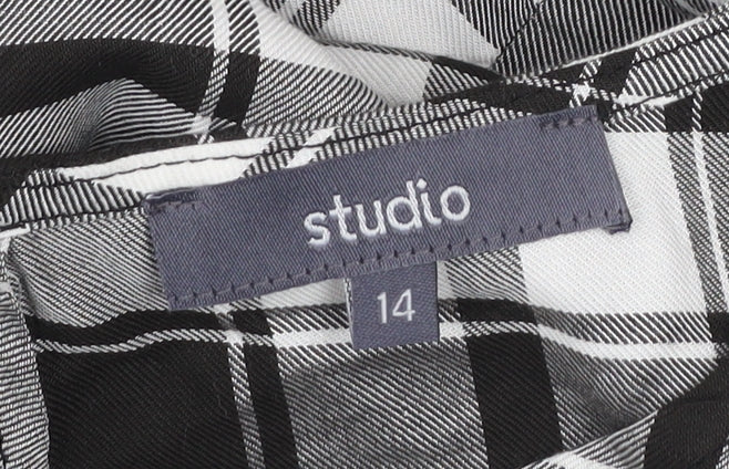 Studio Women Black Check Knee Length Viscose Shift Dress Size 14