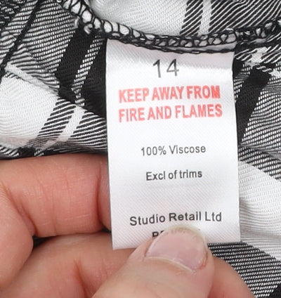 Studio Women Black Check Knee Length Viscose Shift Dress Size 14
