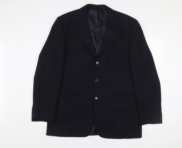 Centaur Men's Black Wool Blend Regular Fit Three-Button Blazer 42R