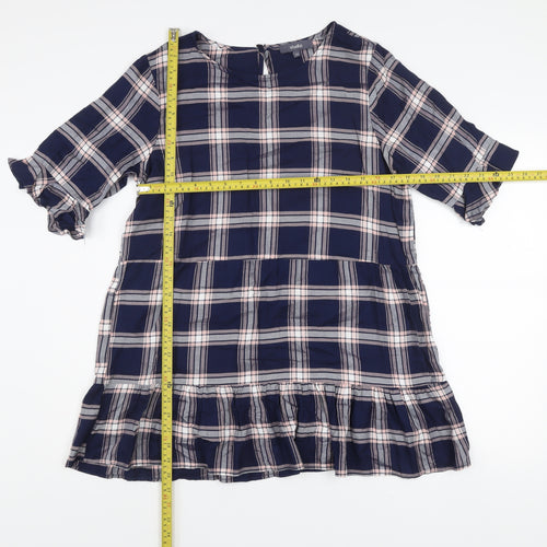Studio Women's Blue Checked Ruffle Shift Dress Size 14