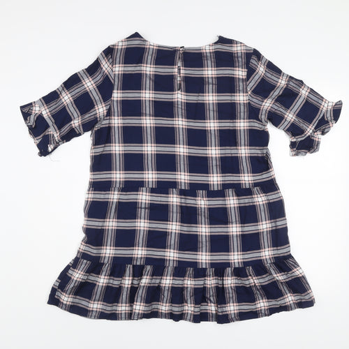 Studio Women's Blue Checked Ruffle Shift Dress Size 14