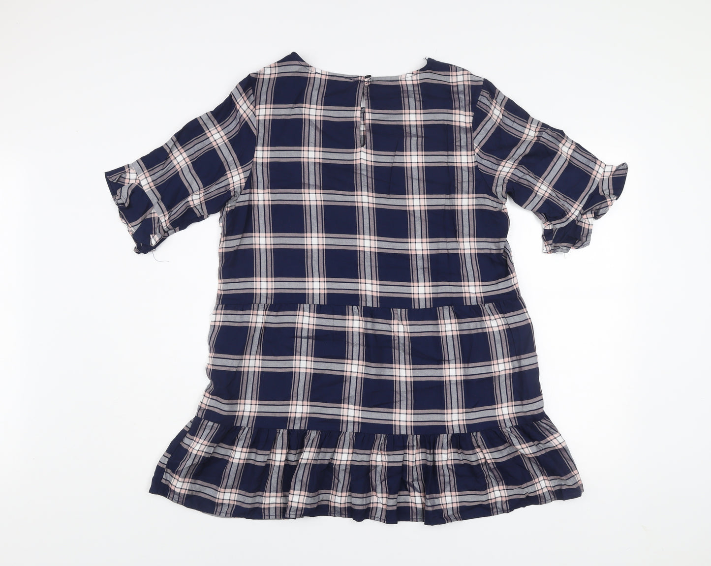 Studio Women's Blue Checked Ruffle Shift Dress Size 14