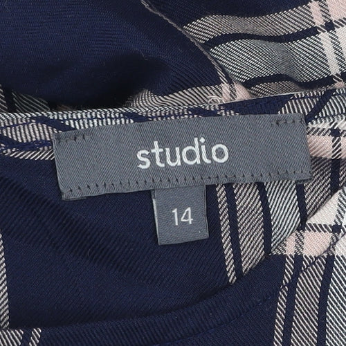 Studio Women's Blue Checked Ruffle Shift Dress Size 14