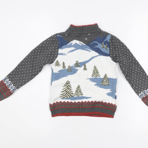 E of M Boys Grey Ski Scene 1/4 Zip Jumper 2 Years Cotton Acrylic Winter Knit