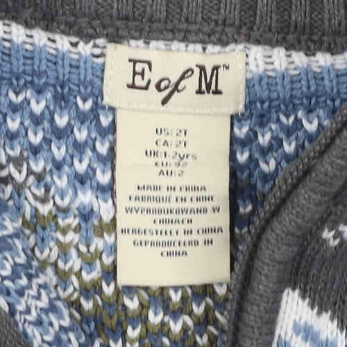 E of M Boys Grey Ski Scene 1/4 Zip Jumper 2 Years Cotton Acrylic Winter Knit
