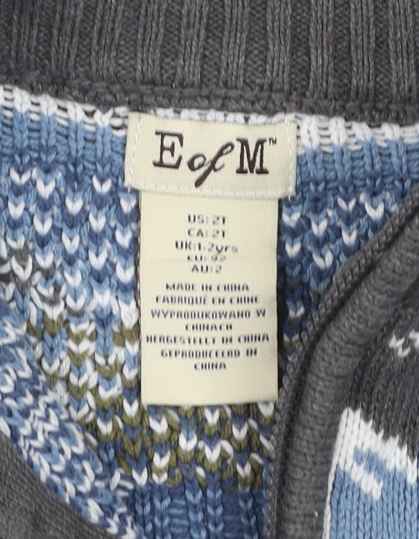 E of M Boys Grey Ski Scene 1/4 Zip Jumper 2 Years Cotton Acrylic Winter Knit