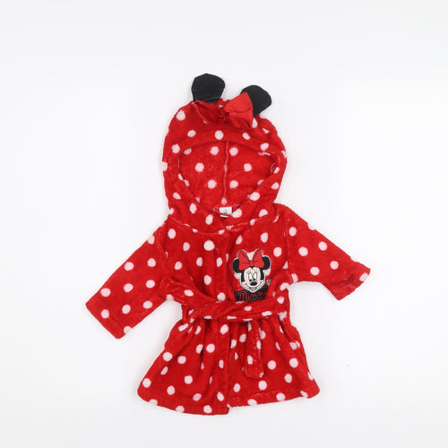 Disney Baby Red Polka Dot Minnie Mouse Hooded Robe 0-3 Months Fleece