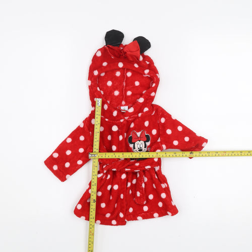 Disney Baby Red Polka Dot Minnie Mouse Hooded Robe 0-3 Months Fleece
