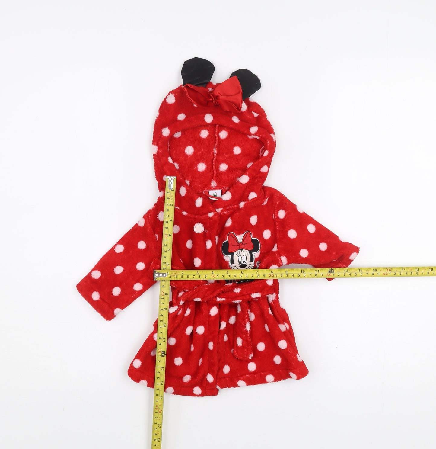Disney Baby Red Polka Dot Minnie Mouse Hooded Robe 0-3 Months Fleece